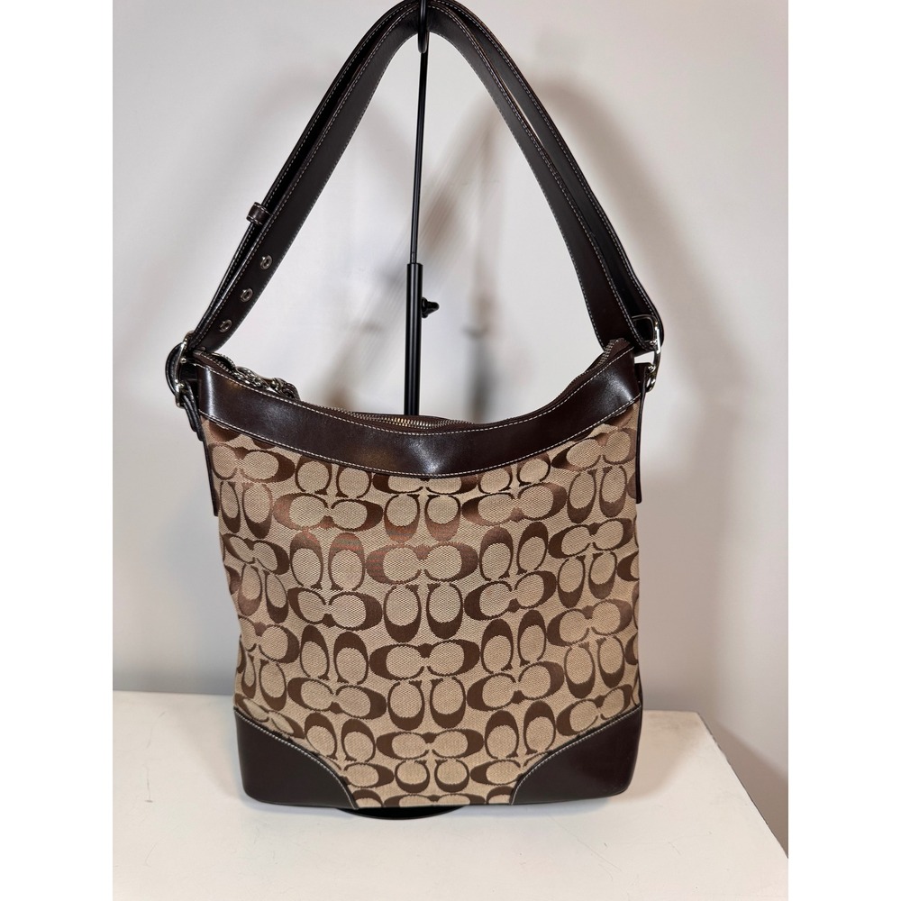 Coach Signature Jacquard Hobo Bag Mahogany Brown Leather Trim F2K-6346 Vintage
